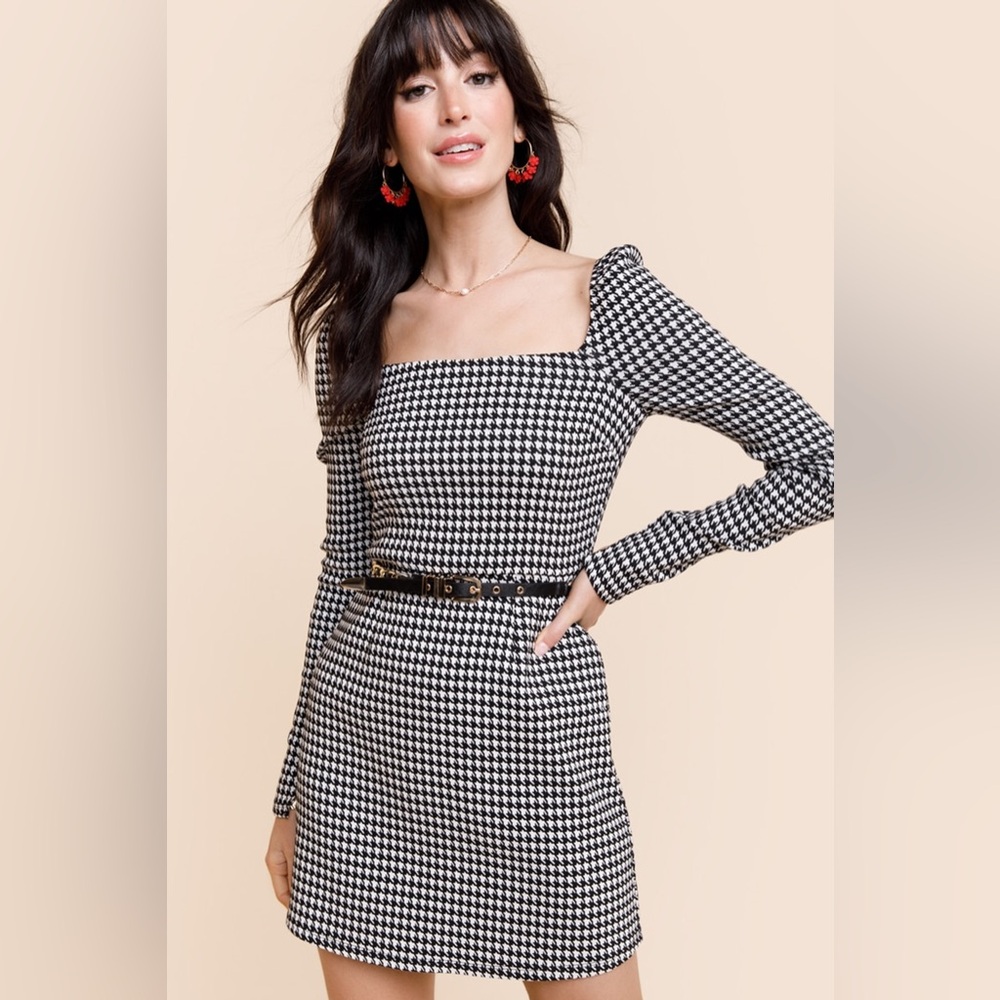 Black and White Houndstooth Mini Dress